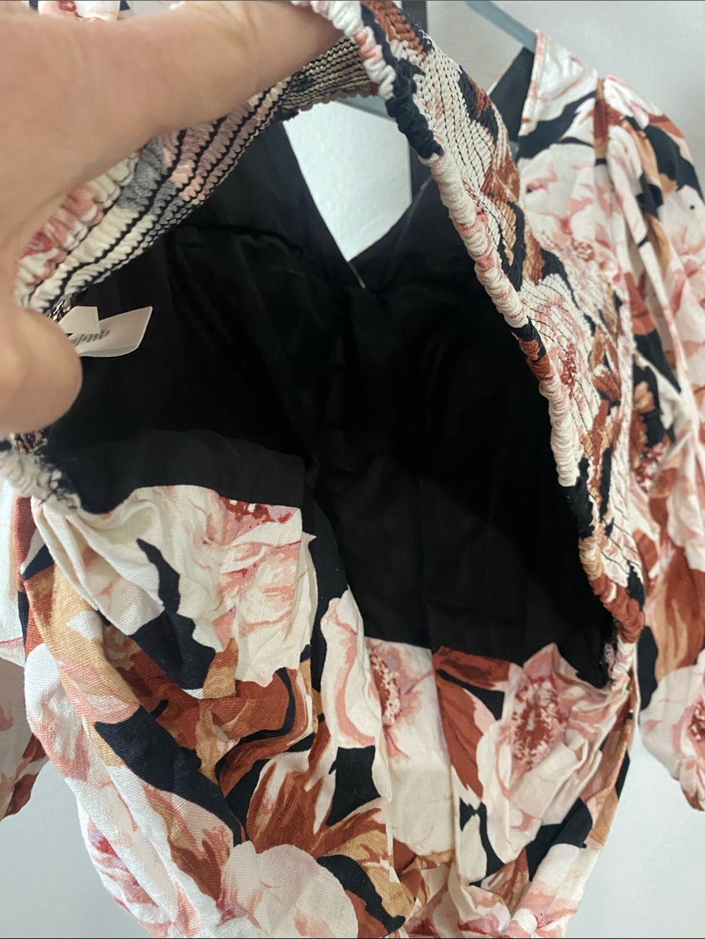 Express Floral V-Neck Puff Sleeve Blouse - Black, Pink & Brown - Picture 7 of 9